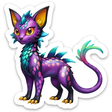 Spooky Colorful Scaley Shiny Liepard-Noivern-Litten-Sprigatito-Pokémon-fusion-creature (full body) sticker