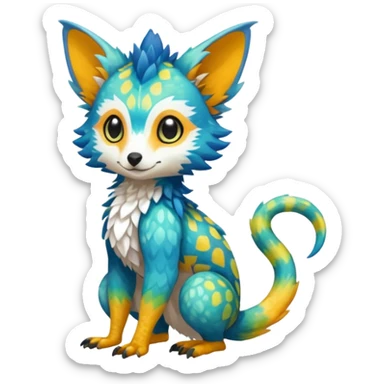 Colorful tropical exotic cute cool beautiful shiny beautiful fantasy-Trico-Cacomistle-oncilla-animal-Fakémon-hybrid-fursona (full body) sticker