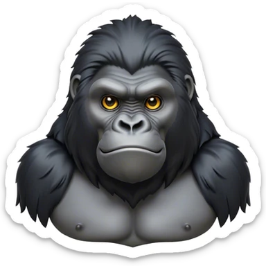 Cinematic Noble mountain Gorilla Portrait Emoji, Poised and majestic, with a powerful, muscular frame accentuated by a distinguished black and grey mane and piercing, wise eyes, Simplified yet sharp and sophisticated features, highly detailed, glowing with a soft, regal jungle glow, high shine, intelligent and commanding, stylized with an air of imperial strength, focused and resolute, soft glowing outline, capturing the essence of a watchful guardian that feels as though it could step out of the screen with effortless authority! sticker
