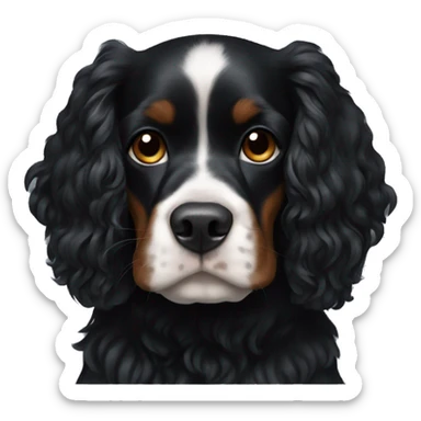 Small completely black king spaniel with black fur on his whole face and white stripe on chest sticker