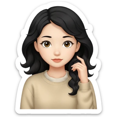 Beautiful girl,Black hair, wavy long hair,Black eyes,Chinese, beige sweater  sticker