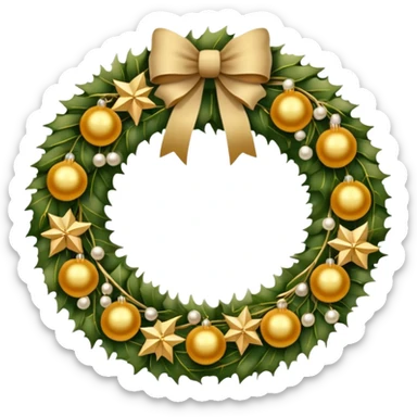 Khaki green and golden Christmas wreath sticker