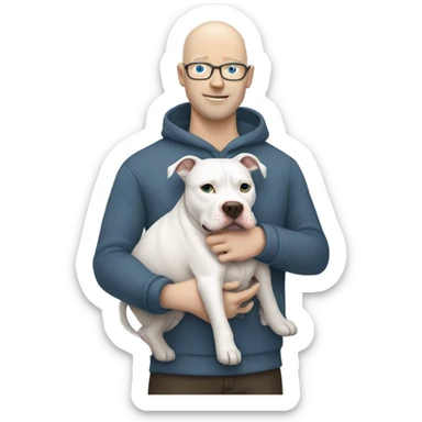 white bald man with blue eyes hugging dark grey no white pit bull sticker