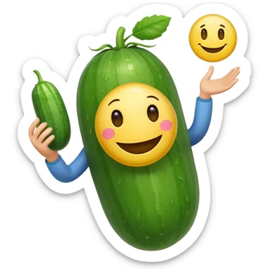 Android smiley face holding a cucumber upwards by hand sticker