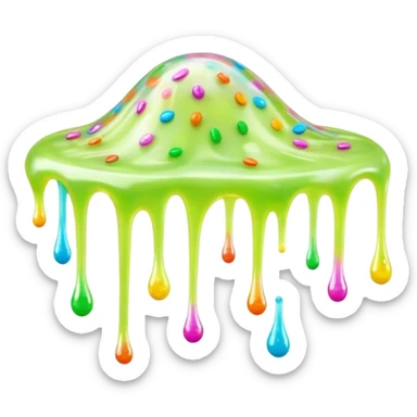 Cinematic Realistic Clear Slime Mixed with Sprinkles, ultra-transparent with suspended colorful candy-like specks, light refracting through each tiny piece, soft gelatinous texture catching highlights, stretching and bending in a mesmerizing way, glowing with a magical, almost surreal quality. sticker