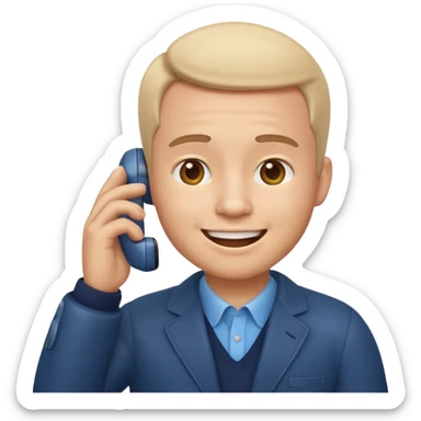 3D emoji style man talking on phone, holding a smartphone to his ear, smiling, rounded face, soft shading, glossy texture, Apple iOS emoji style, clean white background, centered, high detail, sticker style
 sticker