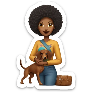 Mujer afro con perro dachshund amarcado  sticker