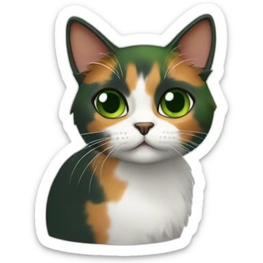 calico cat, green iris sticker