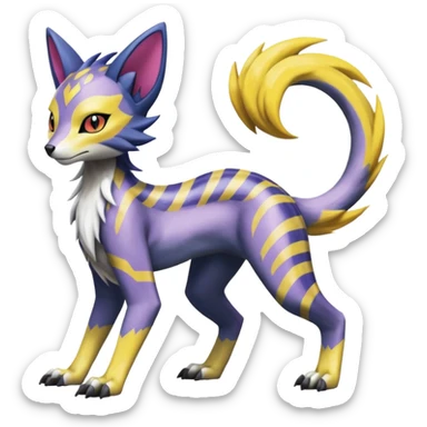 Colorful Meloetta-Lykoi-Sergal-Renamon-Wargreymon-Pokémon-Digimon-Fakémon-fusion-hybrid-creature sticker