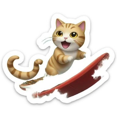 Cat riding a wave eating Chinese sticker