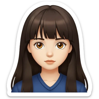 Girl with long dark brown hair with bangs and hazel eyes  sticker
