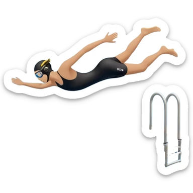 A diver mid-air after jumping off a diving pool, body slightly tense but moving forward. Below them, a pool labeled "Confidence", with ripples forming. A subtle 5-4-3-2-1 on the diving board shows they took the leap despite fear. sticker