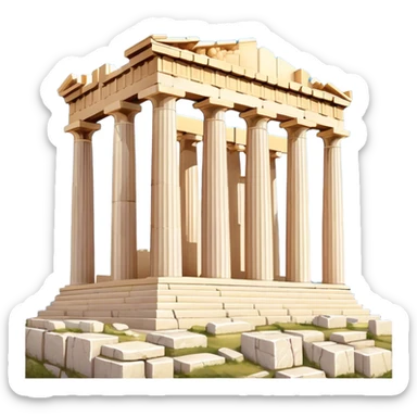 Cinematic Realistic Acropolis Landmark Emoji, showing the Parthenon standing proudly atop the Acropolis hill, with its marble columns glowing under the warm Athenian sunlight against a blue sky. sticker