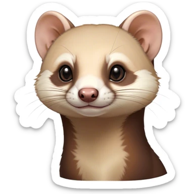 Cinematic Noble sable ferret Portrait Emoji, Poised and dignified, with a sleek, elongated body and a distinct sable ferret head featuring a pointed snout, small, rounded ears, and intelligent, beady eyes, covered in soft, sleek fur with natural brown and cream hues, Simplified yet sharp and sophisticated features, highly detailed, glowing with a warm, natural glow, high shine, exuding an air of quiet confidence, focused and watchful, soft glowing outline, capturing the essence of a clever and majestic sable ferret that feels as though it could leap from the screen with effortless grace! sticker