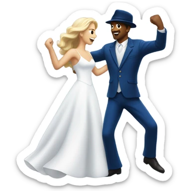 Puerto rican beard short hair with blue hat and navy blue suit first dance with blond long hair girl with white  wedding dress  sticker