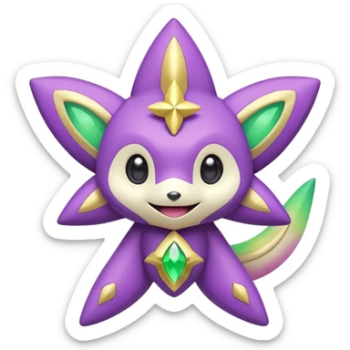 Elemental shimmering lucky charming starry smiling cute Jirachi-Dragalge-Hawlucha-Pokémon-Fakémon-hybrid-creature sticker