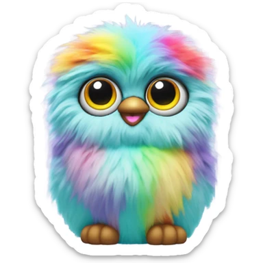 Aquamarine furby wearing a rainbow necklace  sticker