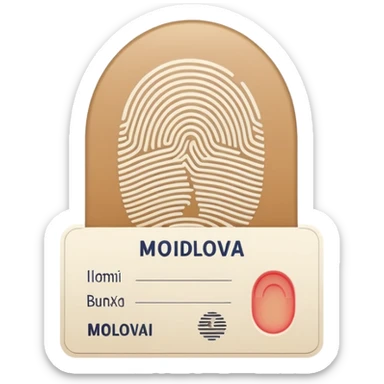 fingerprint card with placeholder lines instead of text, small silhouette of Moldova in the corner, classic emoji style sticker