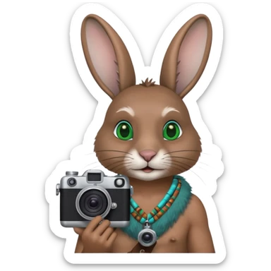 rabit, tribal ethnic ancient rabit with camera, blue and green sticker