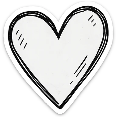 hand drawn outlined icon of a white heart with black details, no fill sticker