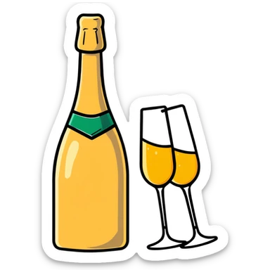 cartoon sticker of a champagne bottle and glass sticker
