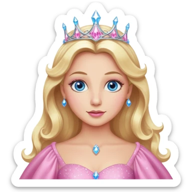 Glinda the Good Witch from the Wizard of Oz with light skin, blue eyes, blonde long hair, pink outfit sticker