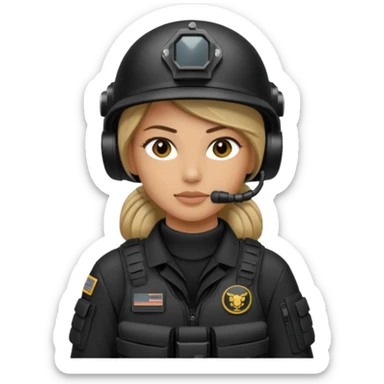 female special operations communications operator with combat gear in black sticker