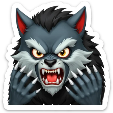 Create an emoji of Werewolf half bodied till waist sharp nails angry face black  sticker