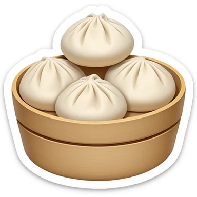 Tianjin Goubuli Baozi steamed buns with pinched top, simplified emoji style with bold outlines and bright colors, cartoon style northern Chinese specialty sticker