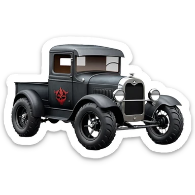 1:10 off-road pot-smoking rusting Basher style 1927 blackened tarnished hotrod rat rod streamlined anime vampire ghostly Dodge zombie infected extended-cab rc bulging pickup (extra wide low-profile pin tires chrome wheels with fenders) sticker