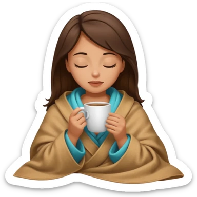 girl brunette inside a blanket sipping coffee eyes closed sticker