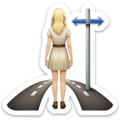 back of blonde woman stands In front at a crossroads between two paths—one illuminated, the other in shadow... scary and sunlight  sticker
