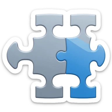 Minimal flat-style puzzle piece emoji in blue and grey, professional design for business presentation, clean edges, modern corporate aesthetic sticker