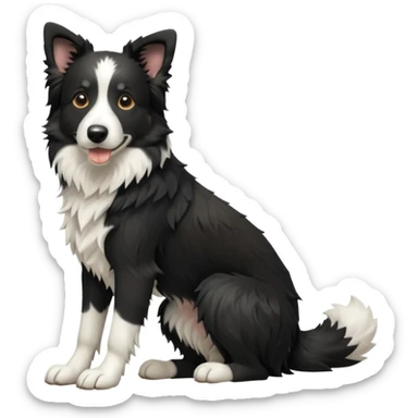 cinematic-[border collie dog]-realistic-full-body-sitting-emoji,-tail-resting-loosely-beside-its-paws,-head-tilted-dramatically,-scruffy-[black and white]-fur,-simplified-yet-realistic-focused-features,-highly-detailed,-glowing-with-an-almost-sarcastic-glow sticker