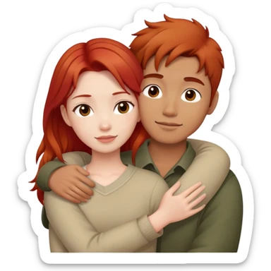 red haired girl hugging asian guy sticker