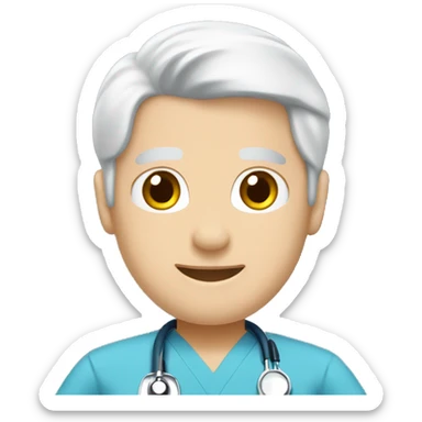 Make a male adolescent nurse emoji with blue scrubs on with white hair and a stethoscope and pale skin sticker