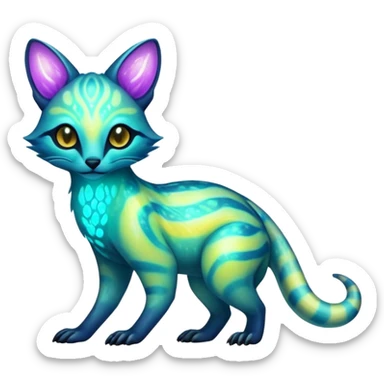 Exotic futuristic bioluminescent translucent transparent lush warm-colored neon-glowing iridescent Fakémon-Fionbri-Vernid-Genet-creature sticker