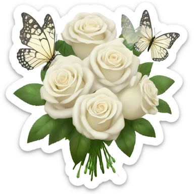 white roses bouquet with butterflies, fairy core sticker
