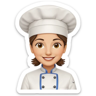 Italian woman chef in her 40's smiling wearing a chef uniform sticker