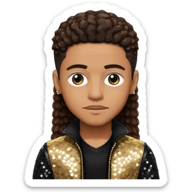 Lil Fizz from B2K with long dark brown hair, black sequin outfit sticker