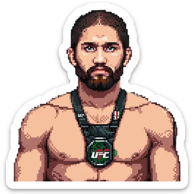 Islam Makhachev MMA fighter with beard and serious expression, UFC champion sticker