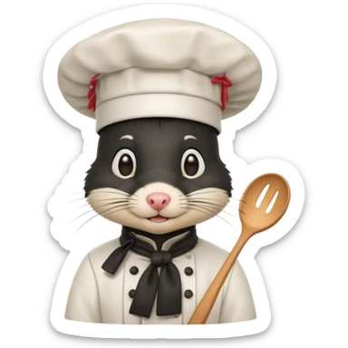A rat with a fringe, long black hair and chefs hat sticker