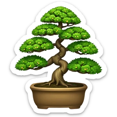 bonsai tree with a happy face emoji style sticker