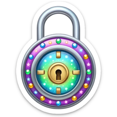 A magical lock with colorful sparkles and mystical glow around it sticker
