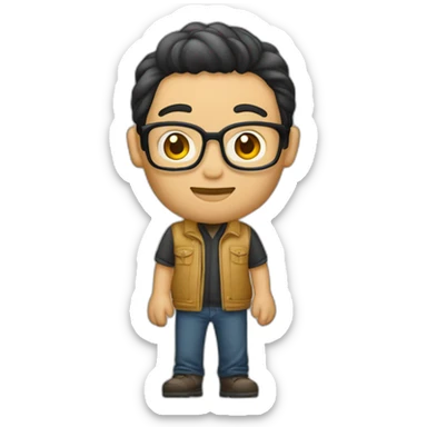 nino blanco diseñador grafico con computadora en la mano sticker