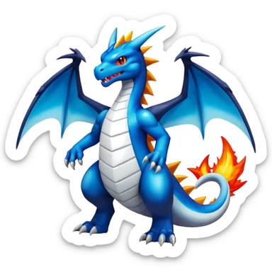 Black and white colorful gradient shiny glossy Fakémon-Digimon-Charizard-Croconaw-Reshiram-Zekrom-creature-hybrid (full body) sticker