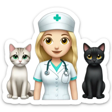 Nurse Blond white girl with 2 cats  one dark grey and one black sticker