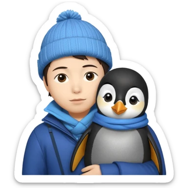 Winter penguin lying on Akashi Seijūrō’s shoulder with Akashi wearing winter clothes sticker