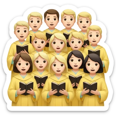 a choir singing together all in pastel yellow colored robes  sticker