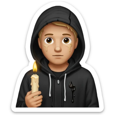 man in black hoodie hold a black candle sticker